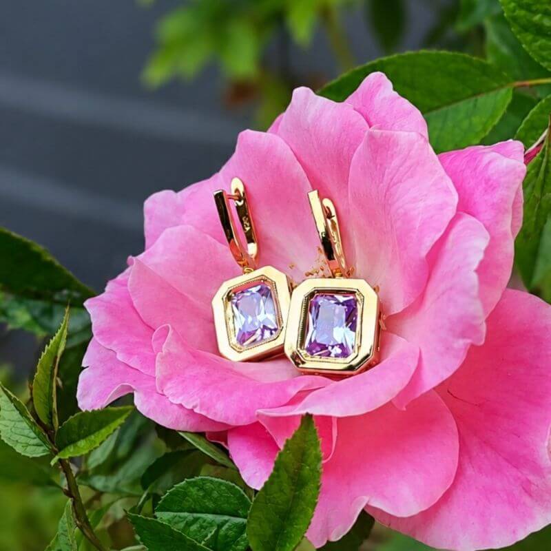 Elise Amethyst Earrings – 22ct Yellow Gold Plated